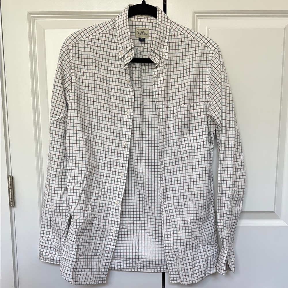 J Crew Classic White and Red Checkered Shirt